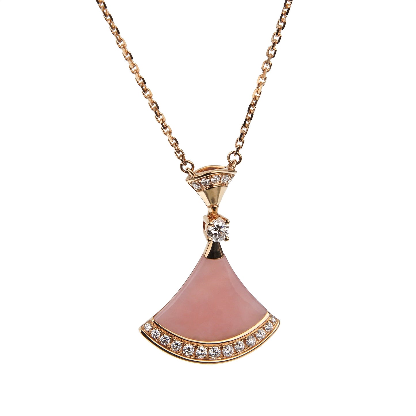 Bvlthtgari Divas Dream Pink Opal Diamond Rose Gold Necklace