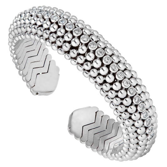 Bvlthtgari Dolce Vita 1950's Beaded Spiga Diamond 18k White Gold Cuff Bracelet