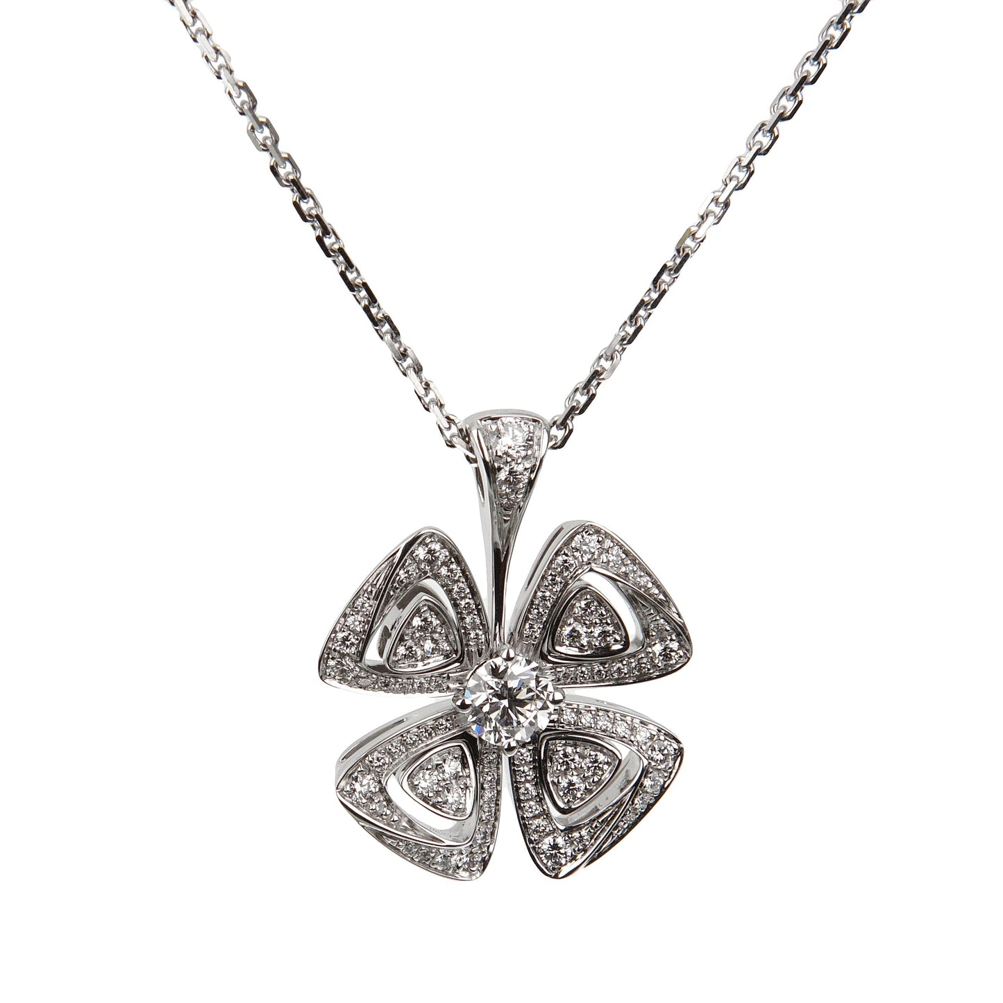 Bvlthtgari Fiorever Diamond White Gold Pendant Necklace
