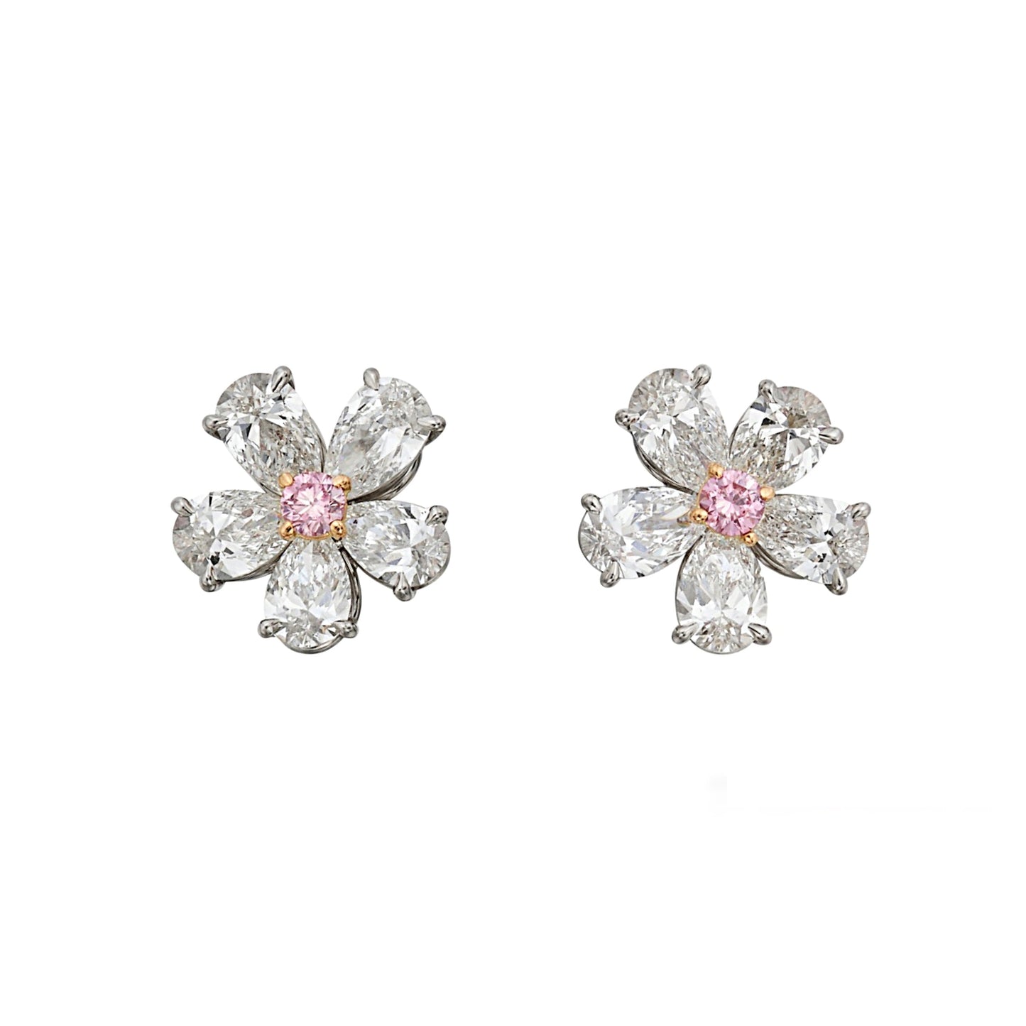 Bvlthtgari Flower Pink Diamond Platinum Stud Earrings