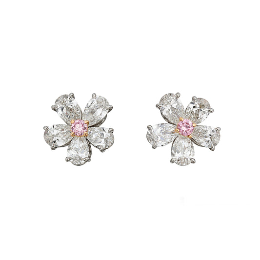 Bvlthtgari Flower Pink Diamond Platinum Stud Earrings