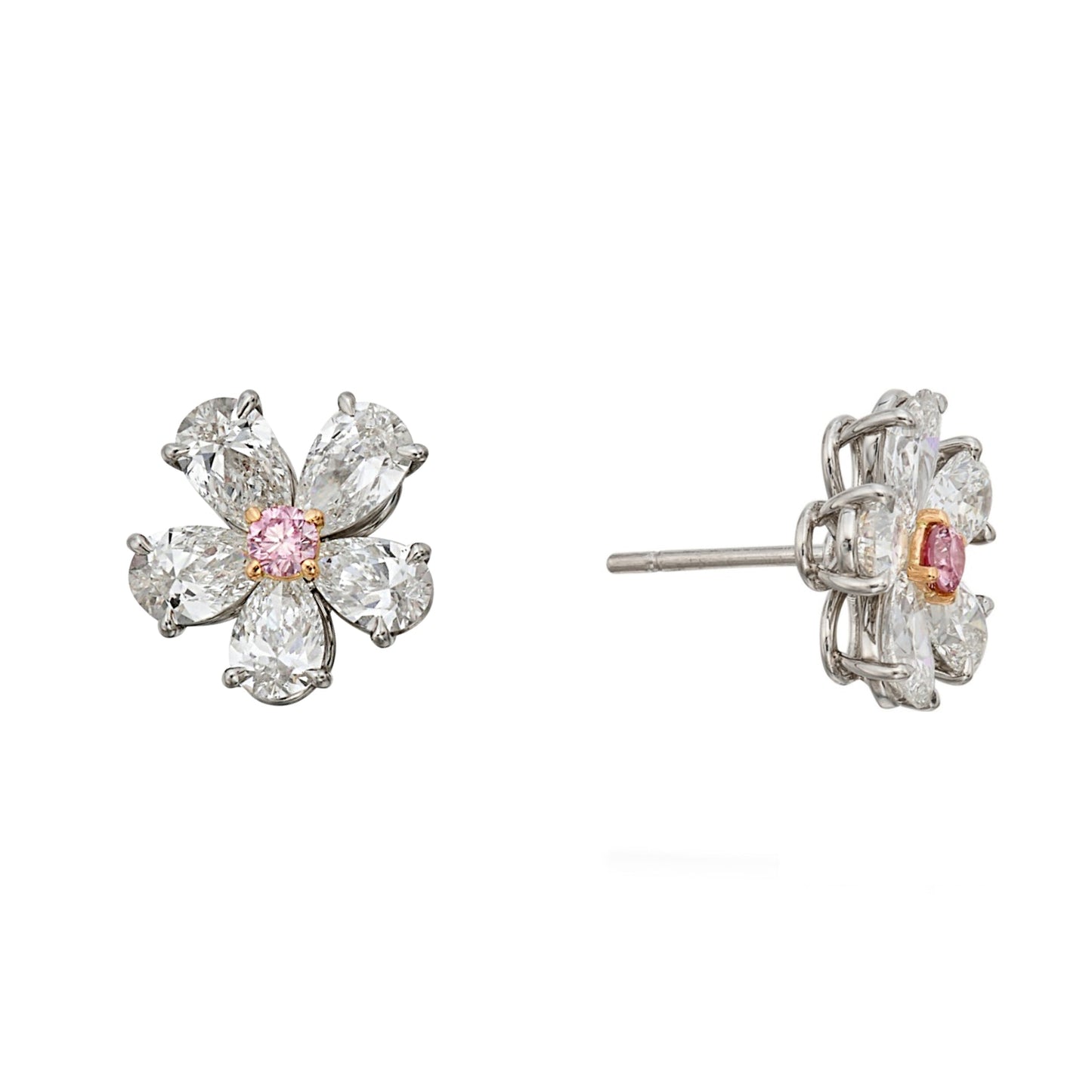 Bvlthtgari Flower Pink Diamond Platinum Stud Earrings