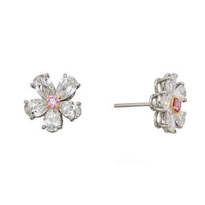 Bvlthtgari Flower Pink Diamond Platinum Stud Earrings
