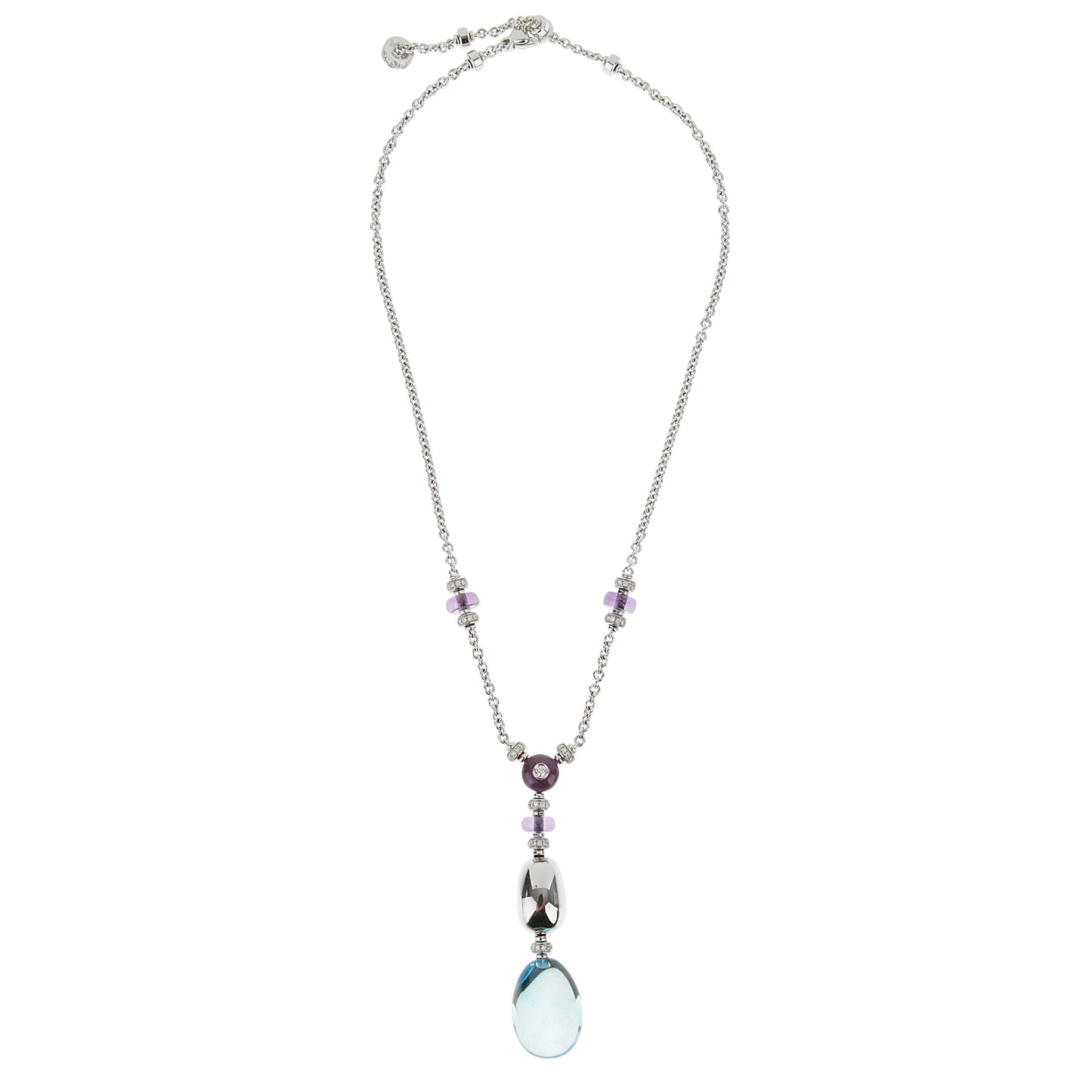 Bvlthtgari Mediterranean Eden Diamond & Topaz Amethyst 18k White Gold Necklace