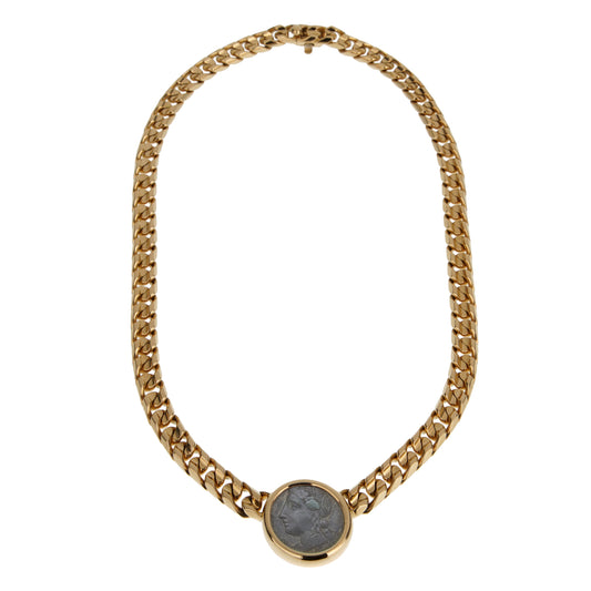 Bvlthtgari Monete Vintage Curb 18k Yellow Gold Ancient Coin Necklace