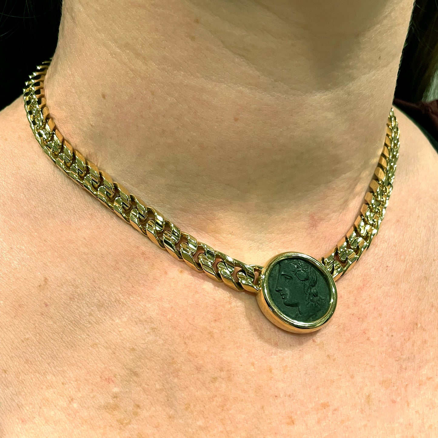 Bvlthtgari Monete Vintage Curb 18k Yellow Gold Ancient Coin Necklace