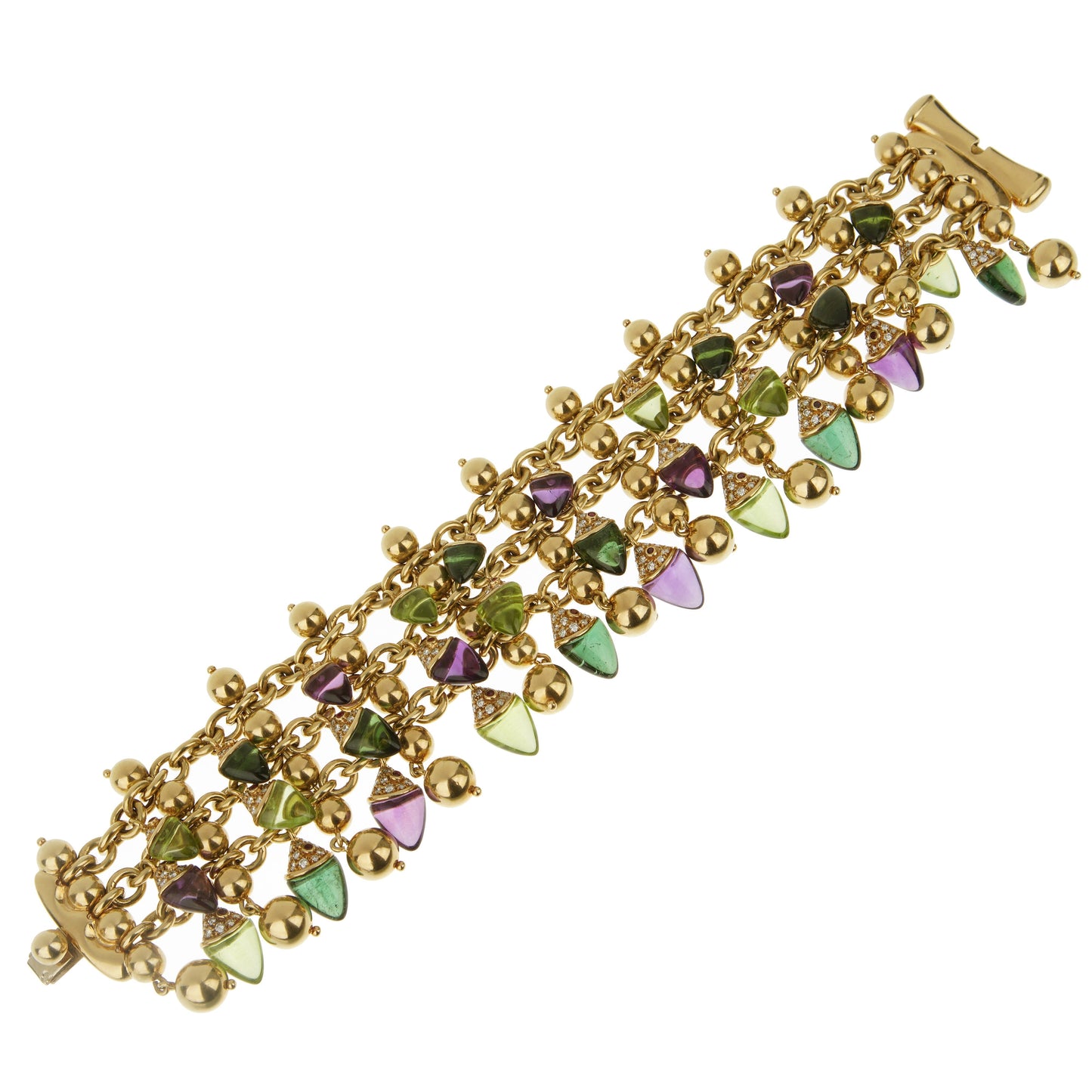 Bvlthtgari Naturalia Amethyst Tourmaline Peridot Diamond 18k Yellow Gold Bracelet