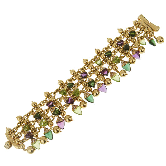 Bvlthtgari Naturalia Amethyst Tourmaline Peridot Diamond 18k Yellow Gold Bracelet
