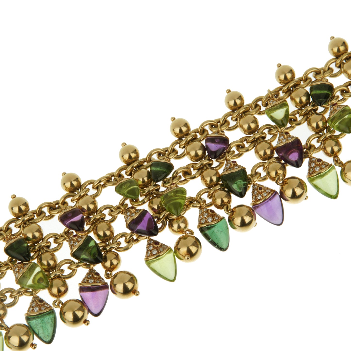 Bvlthtgari Naturalia Amethyst Tourmaline Peridot Diamond 18k Yellow Gold Bracelet