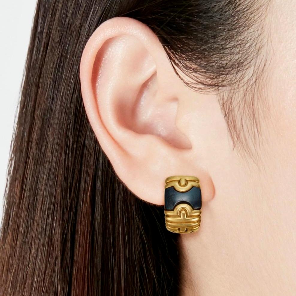 Bvlthtgari Parentesi Vintage Hematite Yellow Gold Hoop Earrings