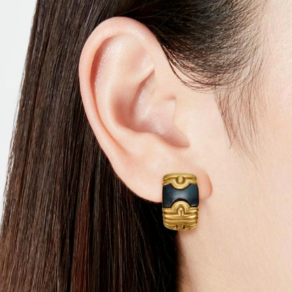 Bvlthtgari Parentesi Vintage Hematite Yellow Gold Hoop Earrings