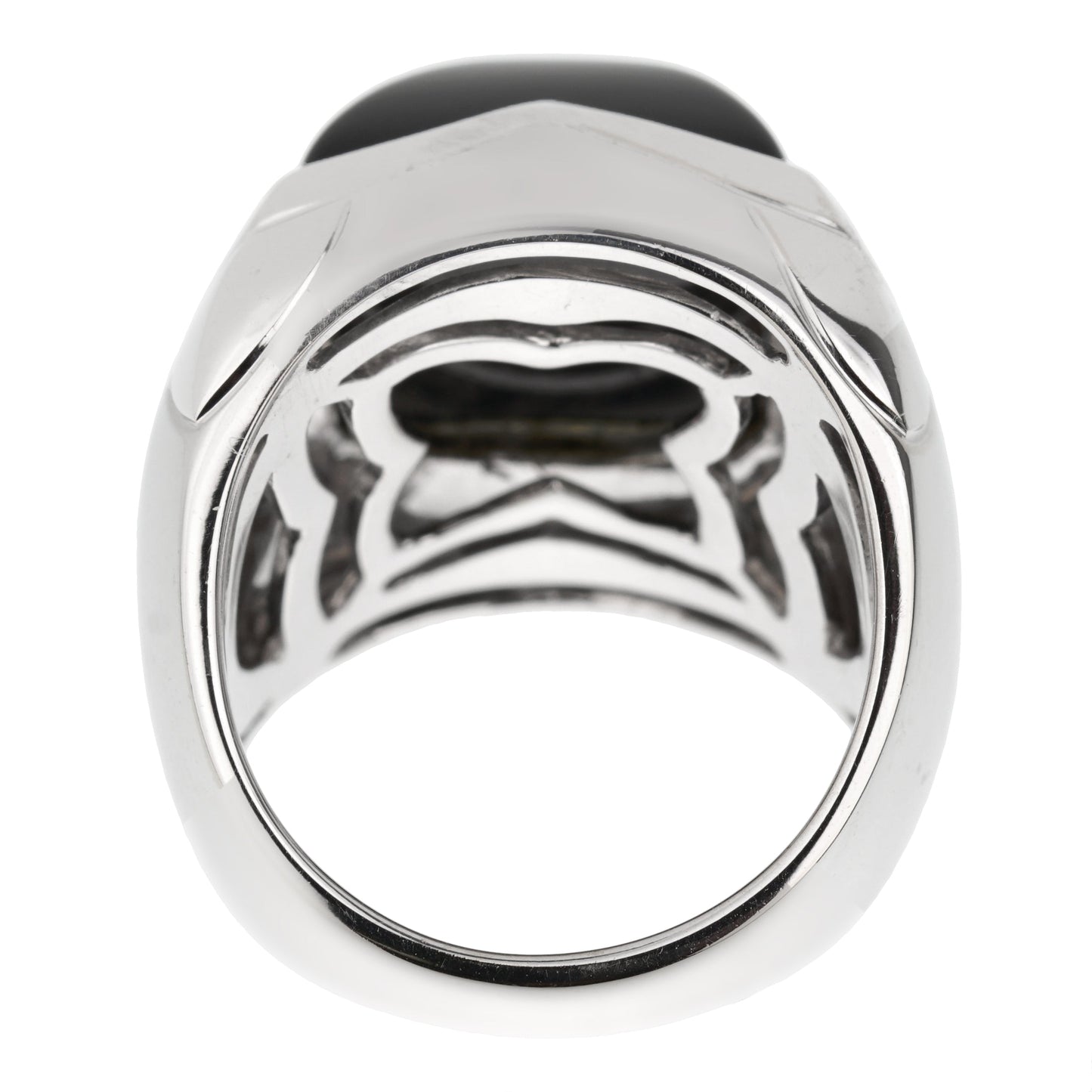 Bvlthtgari Pyramid Onyx 18k White Gold Cocktail Ring