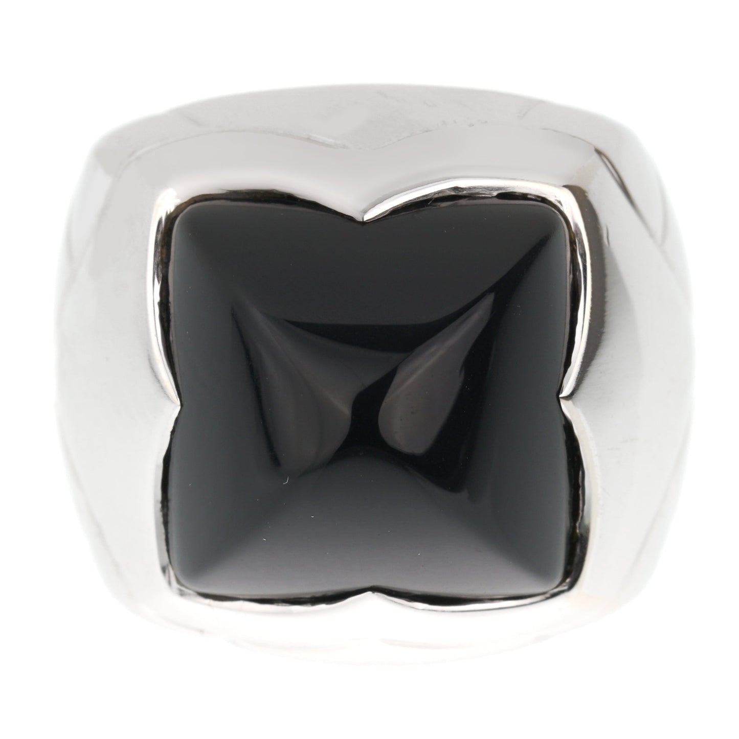 Bvlthtgari Pyramid Onyx 18k White Gold Cocktail Ring