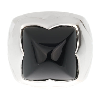 Bvlthtgari Pyramid Onyx 18k White Gold Cocktail Ring