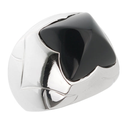 Bvlthtgari Pyramid Onyx 18k White Gold Cocktail Ring