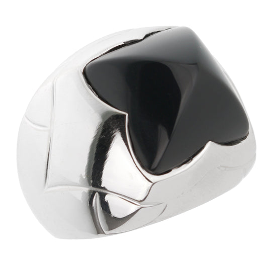 Bvlthtgari Pyramid Onyx 18k White Gold Cocktail Ring