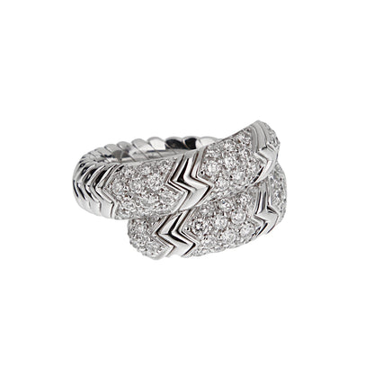 Bvlthtgari Spiga Diamond 18k White Gold Band Ring Sz 6