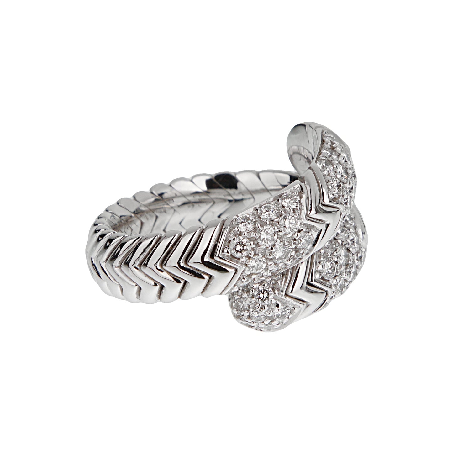 Bvlthtgari Spiga Diamond 18k White Gold Band Ring Sz 6