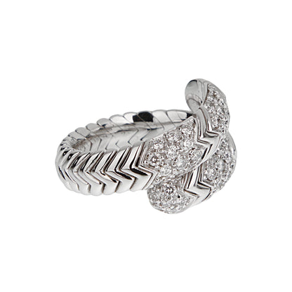 Bvlthtgari Spiga Diamond 18k White Gold Band Ring Sz 6