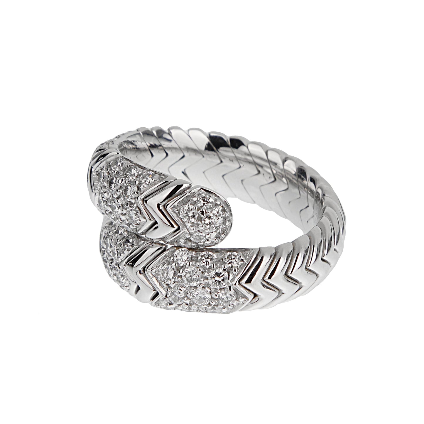 Bvlthtgari Spiga Diamond 18k White Gold Band Ring Sz 6