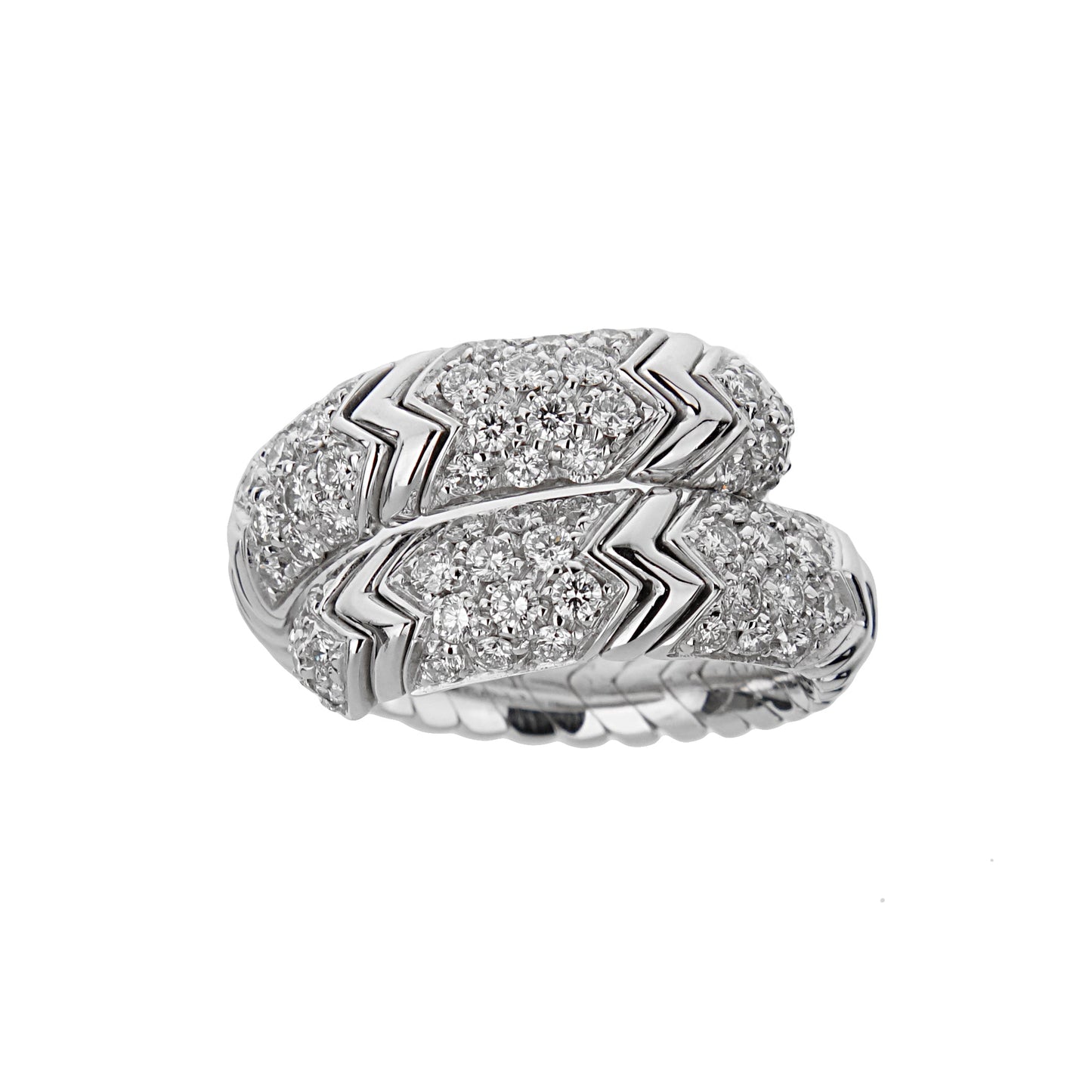 Bvlthtgari Spiga Diamond 18k White Gold Band Ring Sz 6