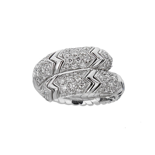 Bvlthtgari Spiga Diamond 18k White Gold Band Ring Sz 6