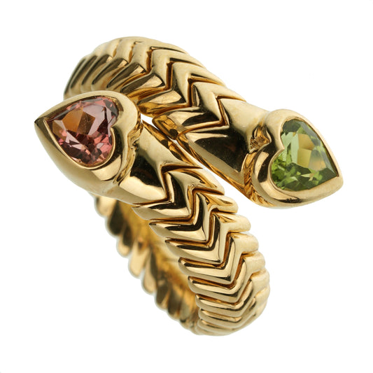 Bvlthtgari Spiga Tourmaline Peridot 18k Yellow Gold Cocktail Ring
