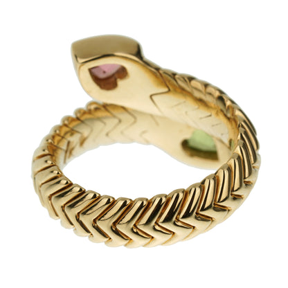 Bvlthtgari Spiga Tourmaline Peridot 18k Yellow Gold Cocktail Ring