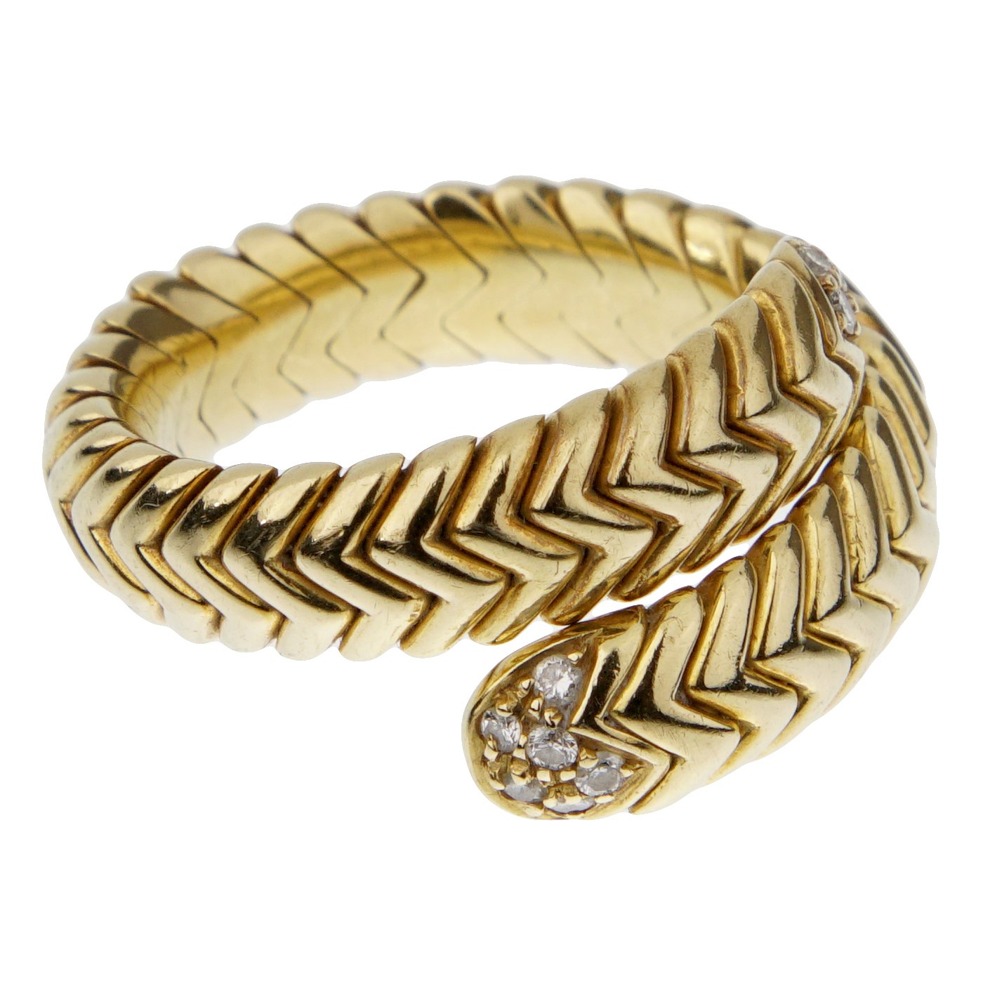 Bvlthtgari Spiga Vintage Diamond Wrap Cocktail Yellow Gold Ring Sz 6