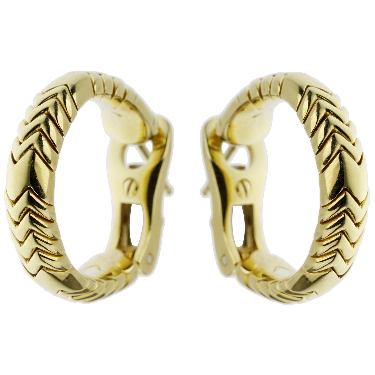 Bvlthtgari Vintage Spiga 18k Yellow Gold Hoop Earrings
