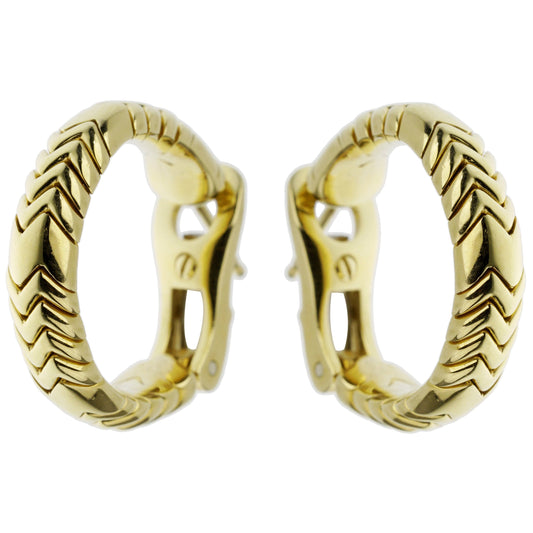 Bvlthtgari Vintage Spiga 18k Yellow Gold Hoop Earrings