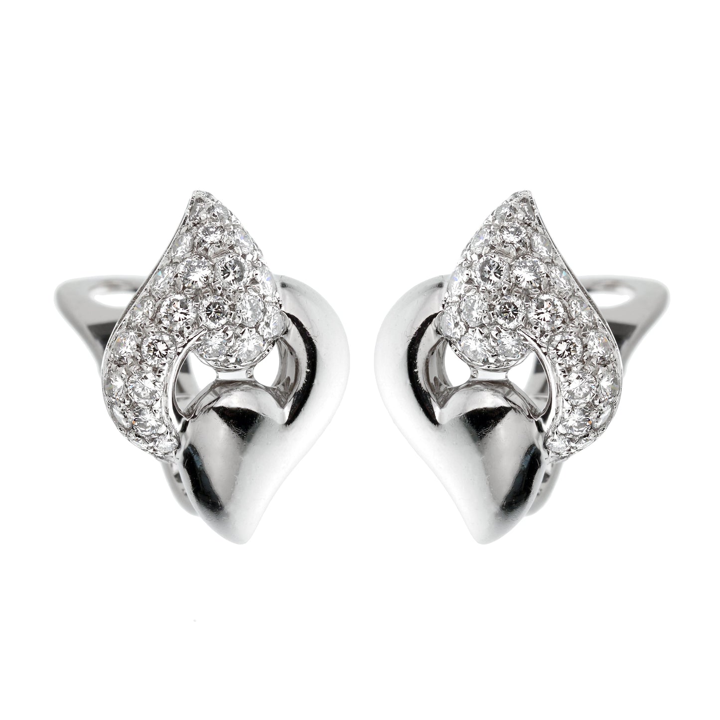 Bvlthtgari Vintage Diamond 18k White Gold Clip On Earrings