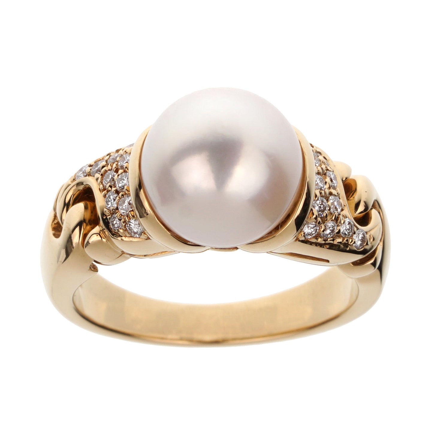 Bvlthtgari Vintage Pearl Diamond 18k Yellow Gold Cocktail Ring Sz 5 3/4