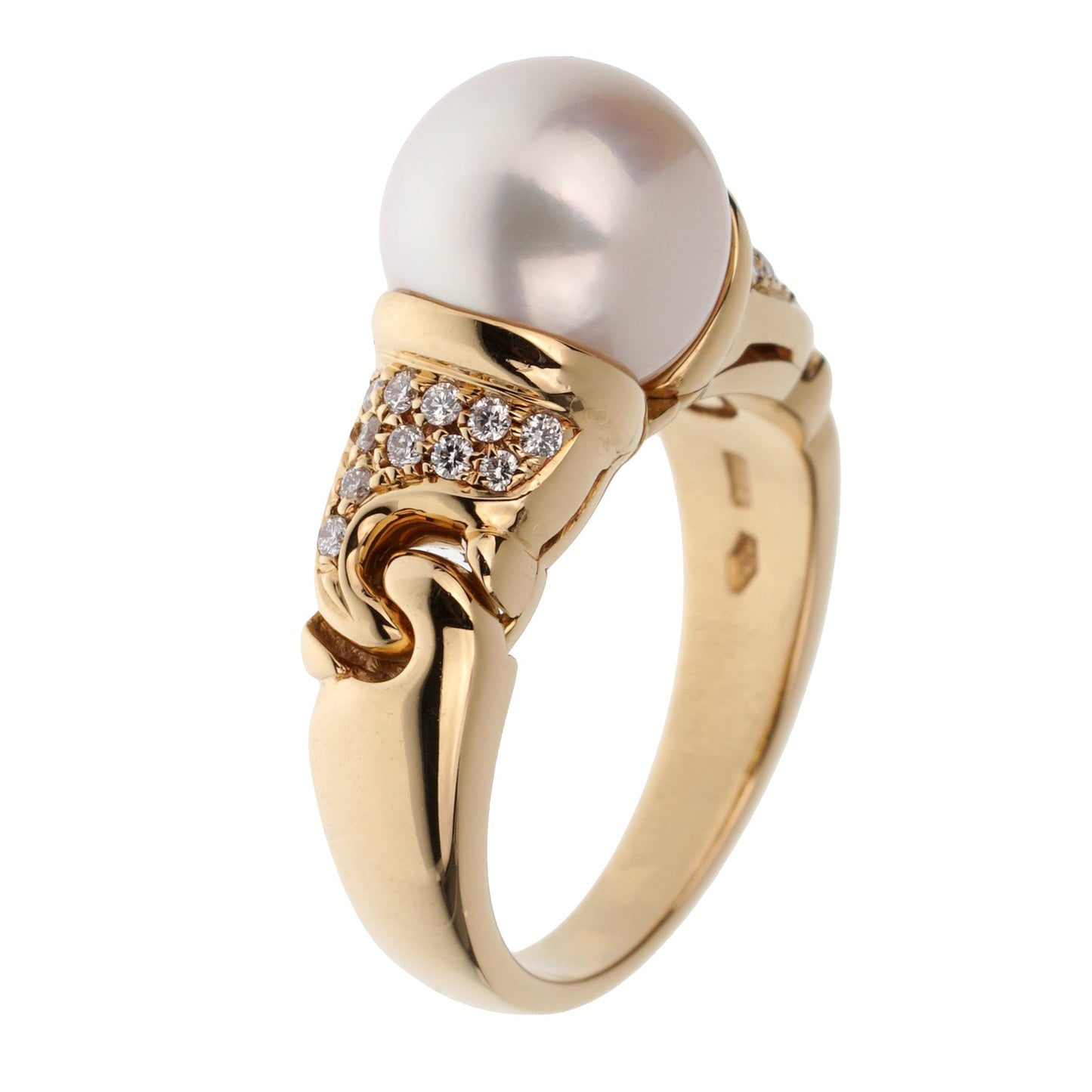 Bvlthtgari Vintage Pearl Diamond 18k Yellow Gold Cocktail Ring Sz 5 3/4