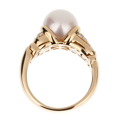Bvlthtgari Vintage Pearl Diamond 18k Yellow Gold Cocktail Ring Sz 5 3/4