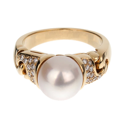 Bvlthtgari Vintage Pearl Diamond 18k Yellow Gold Cocktail Ring Sz 5 3/4