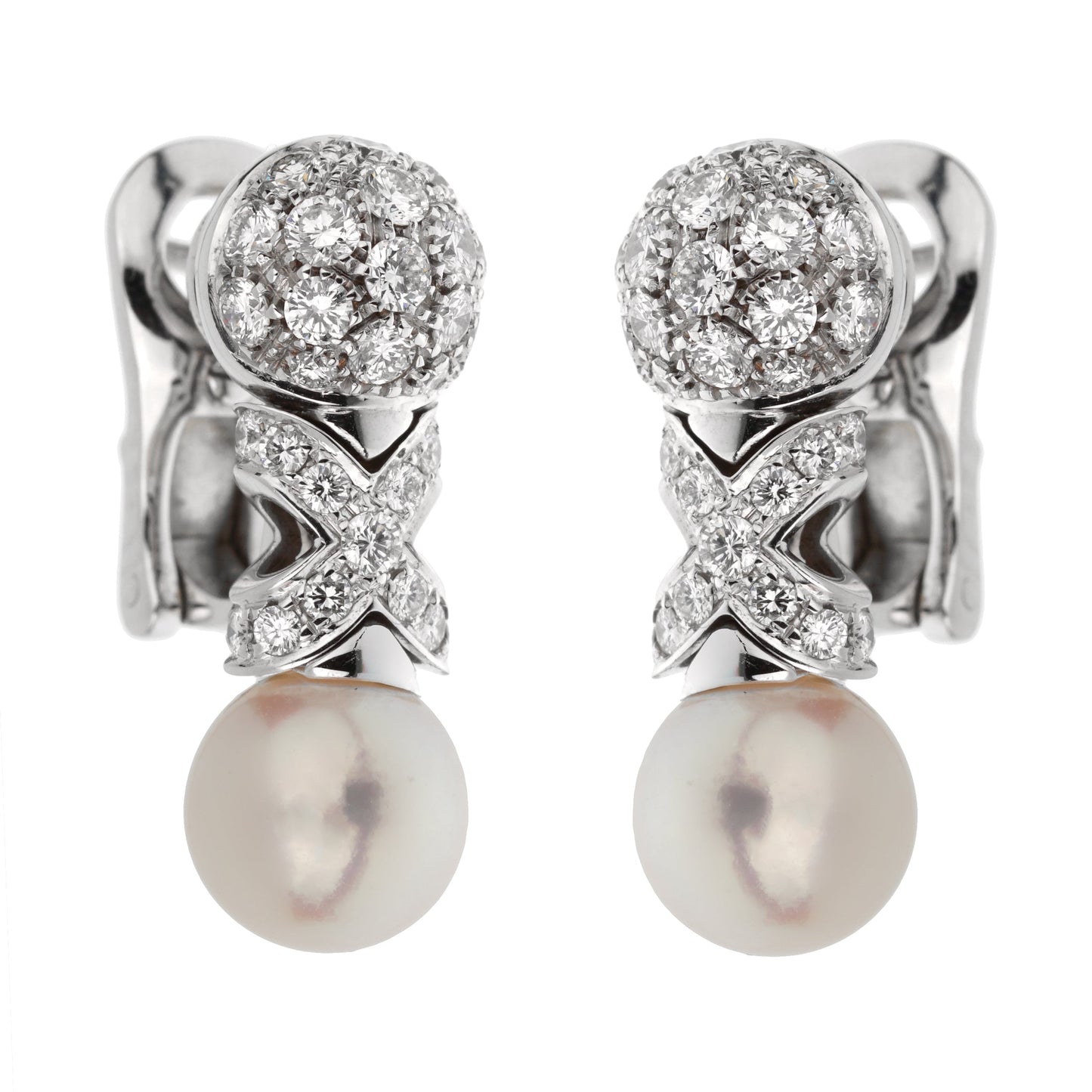 Bvlthtgari Vintage Pearl Diamond 18k White Gold Earrings