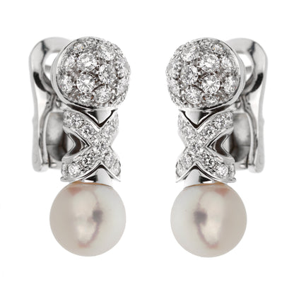 Bvlthtgari Vintage Pearl Diamond 18k White Gold Earrings