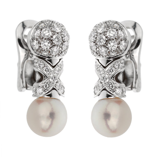Bvlthtgari Vintage Pearl Diamond 18k White Gold Earrings