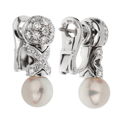 Bvlthtgari Vintage Pearl Diamond 18k White Gold Earrings
