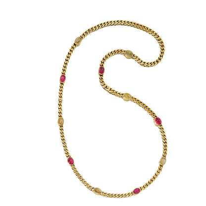 Bvlthtgari Vintage Pink Tourmaline Sautoir Yellow Gold Necklace