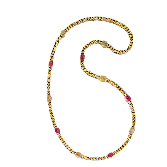 Bvlthtgari Vintage Pink Tourmaline Sautoir Yellow Gold Necklace