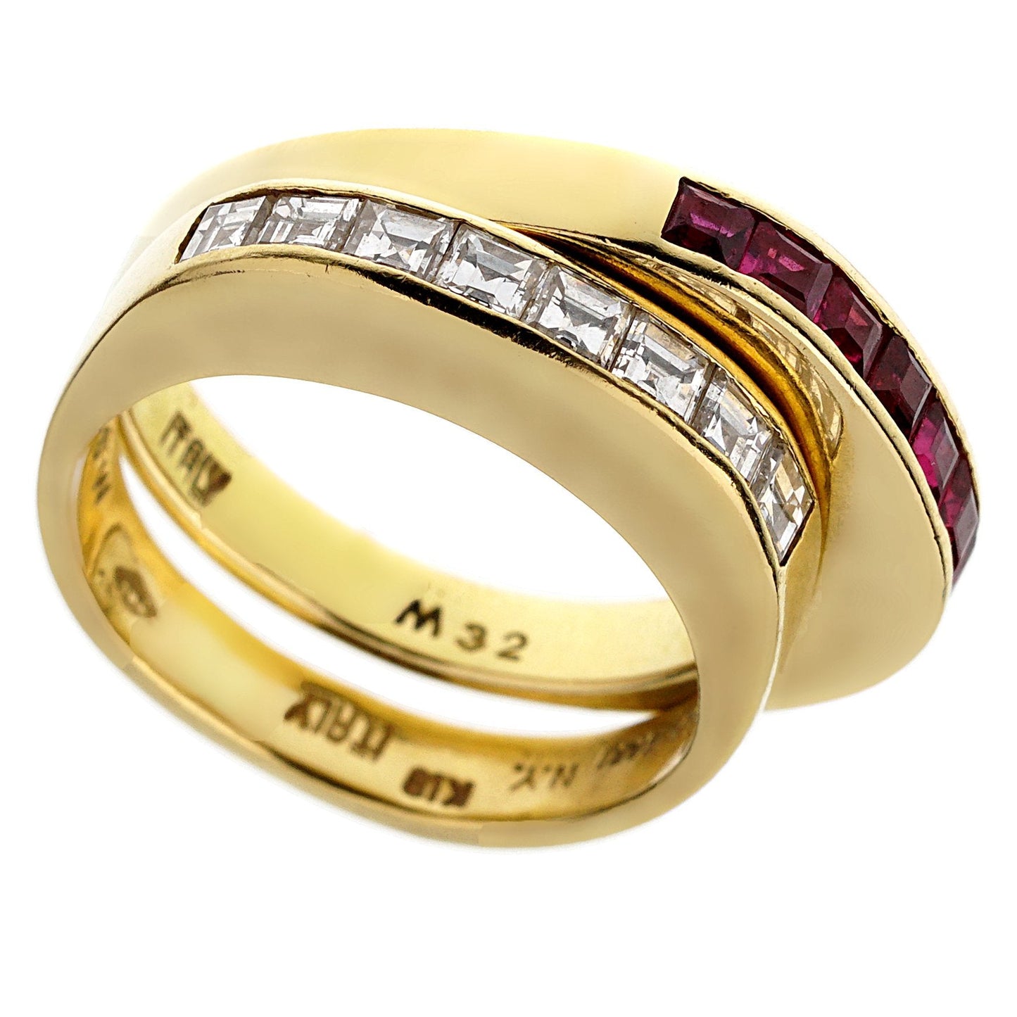 Bvlthtgari Vintage Ruby Diamond Yellow Gold Band Rings