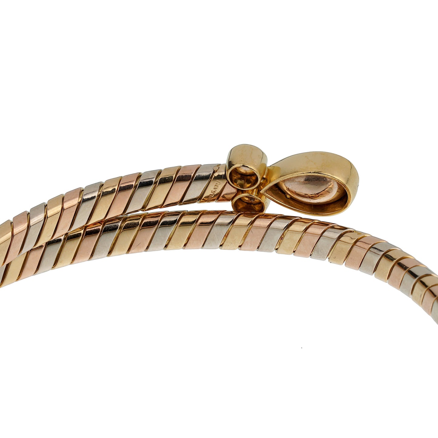 Bvlthtgari Vintage Tubogas Diamond Choker Tri Color Gold Necklace