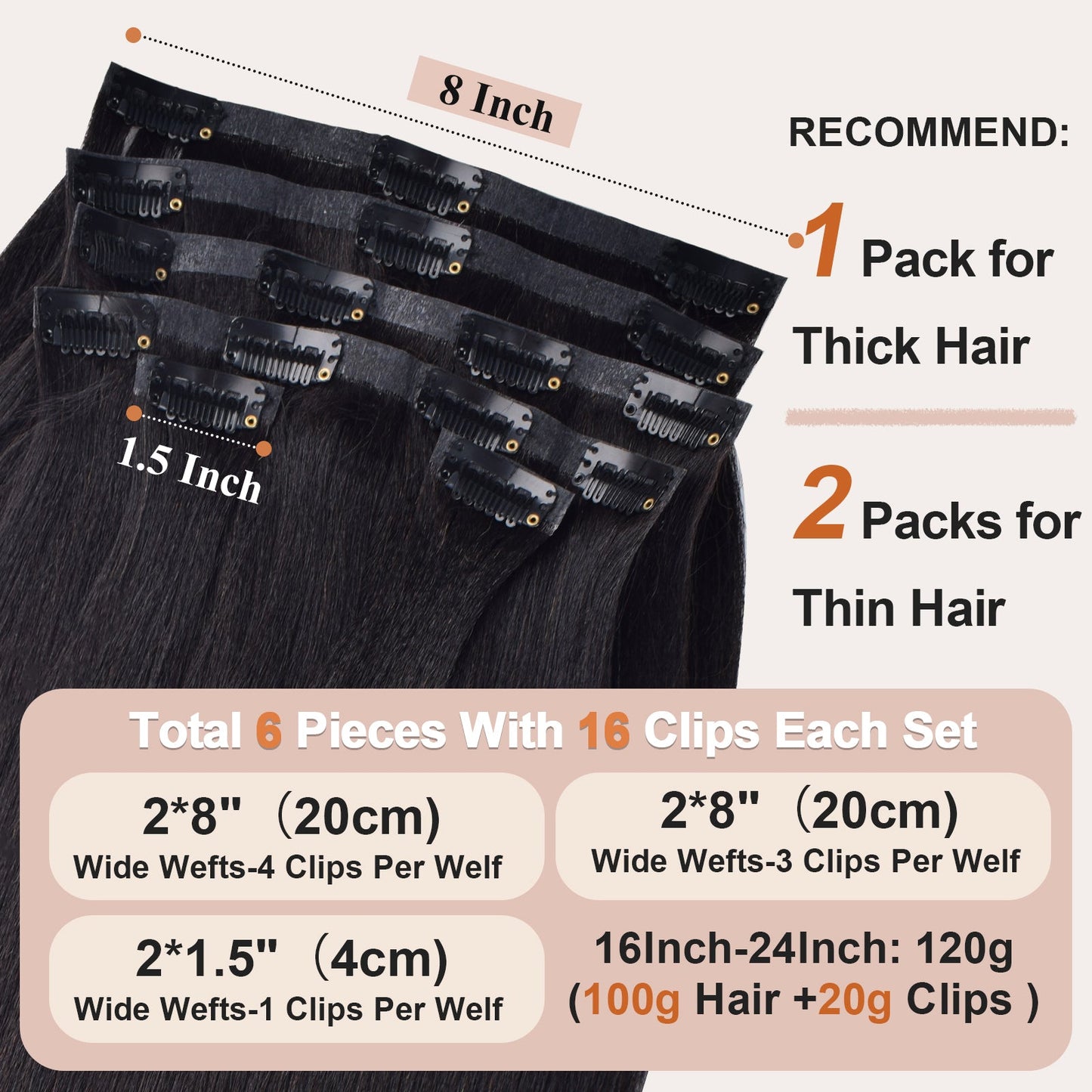 #1B 6Pcs Yaki Straight Free Shipping PU Seamless Clip ins Hair Extensions Real Human Hair 120G CVOHAIR