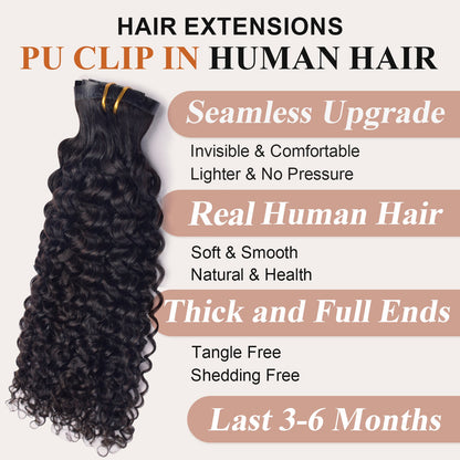 #1B 6Pcs Deep Curly Flash Sale Free Shipping PU Seamless Clip ins Hair Extensions Real Human Hair 120G CVOHAIR