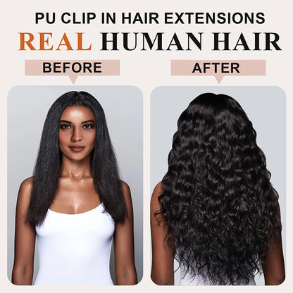 #1B 6Pcs Italian Curly PU Seamless Clip ins Flash Sale Free Shipping Hair Extensions Real Human Hair 120G CVOHAIR