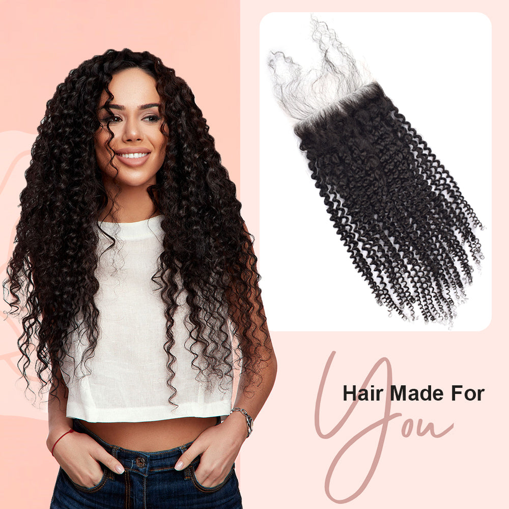 Cvohair Kinky Curly #1B HD Lace Closure  Human Hair