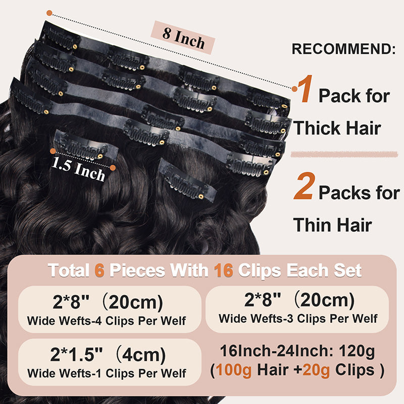 #1B 6Pcs Italian Curly PU Seamless Clip ins Flash Sale Free Shipping Hair Extensions Real Human Hair 120G CVOHAIR