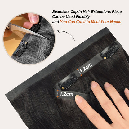 #1B 6Pcs Yaki Straight Free Shipping PU Seamless Clip ins Hair Extensions Real Human Hair 120G CVOHAIR